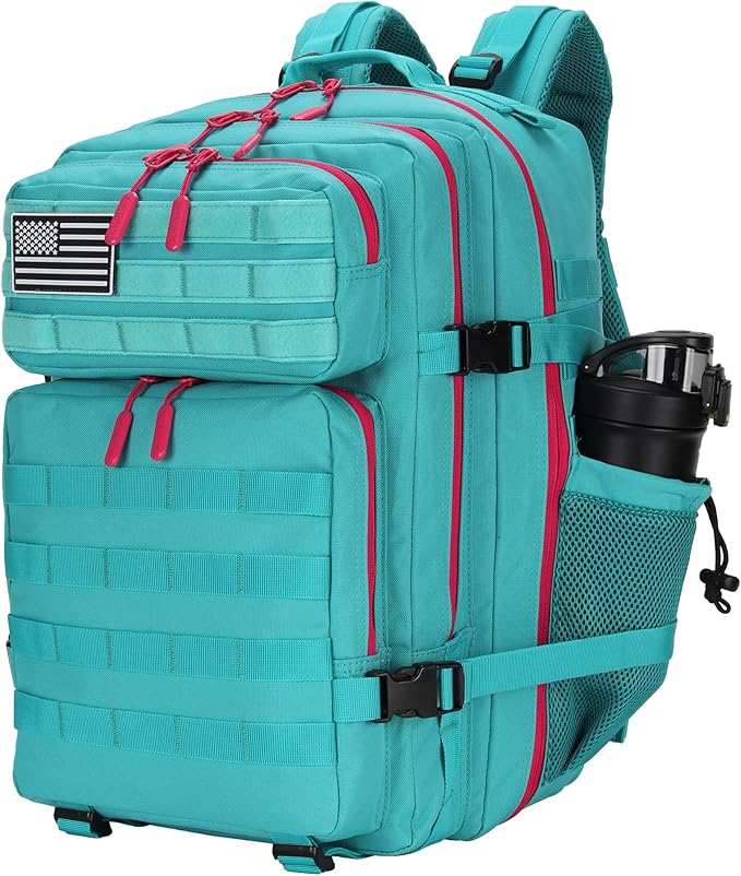 Lovelinks21 25L Tactical Military Backpack Small Travel Rucksack for Men and Women Assault Pack Bug Out Bag Molle Daypack Gym Backpack with Bottle Holder (Neon Teal)