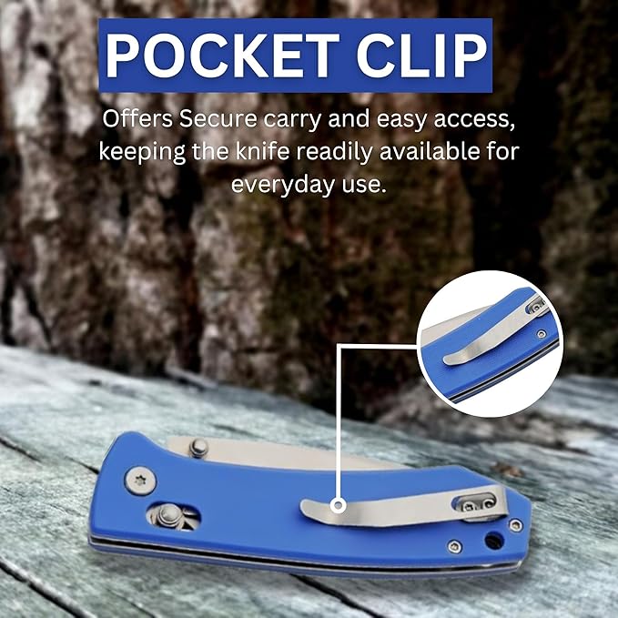 Rite Edge 4.25 Folding Pocket Knife with Blue G10 Handle – Razor Sharp 8Cr13 Stainless Steel Blade Rolling Lock (RLS) EDC Folding Knife for Men &amp Women Camping Hiking Fishing Outdoor &amp E