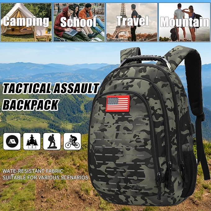 Camo BackpackSmall Tactical Backpack for outdoorMilitary Teen Boys Backpacks for School with USB Charging Port40L