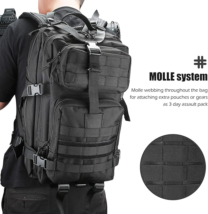 ProCase Military Tactical Backpack 35L Large Capacity Rucksacks 2 Day Army Assault Pack Go Bag for Hunting Trekking Camping and Other Outdoor Activities -Black