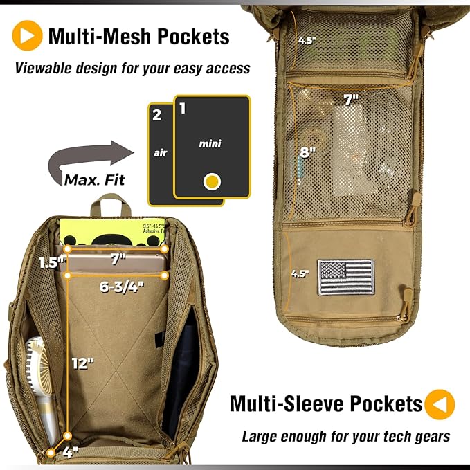 DBTAC Tactical Personal Defense EDC Bags &amp Packs | 10L Military Shoulder Backpack with Sling for Concealed Carry Range Travel Hiking Outdoor Sports (Brown)