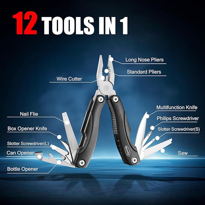 RoverTac Tools Set for Dad Gift - 12-in-1 Multitool Pliers Tactical Knife &amp Flashlight in a Gift Box with BEST DAD EVER - Unique &amp Practical Gift for Father’s Day Birthday Christmas &amp