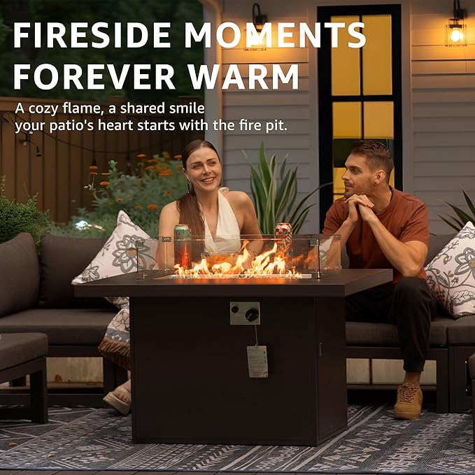 BULEXYARD 43 Aluminum Propane/Natural Gas Fire Pit Table 60000 BTU Rectangle Outdoor Patio Firepit Table with Cover Lid &amp Wind Guard Modern CSA-Certified Fireplace for Outside Patio Dark Gre
