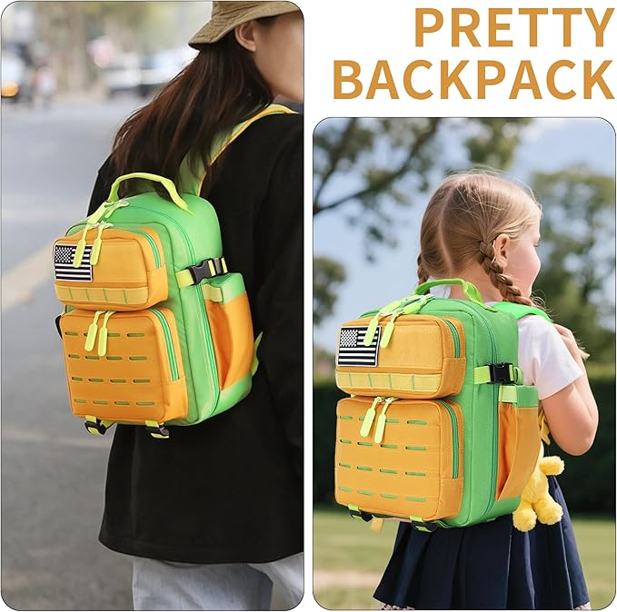 9L Mini Tactical Backpack for Men and Women Tactical Backpack Small for Hiking Small Tactical Bag (Orange&ampGreen)