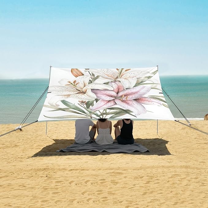 ALAZA Watercolor A Graceful Collection of Lily Beach Tent Sun Shelter Portable Canopy Sunshade for Outdoor Camping Picnics Backyard Fun 10x9 ft