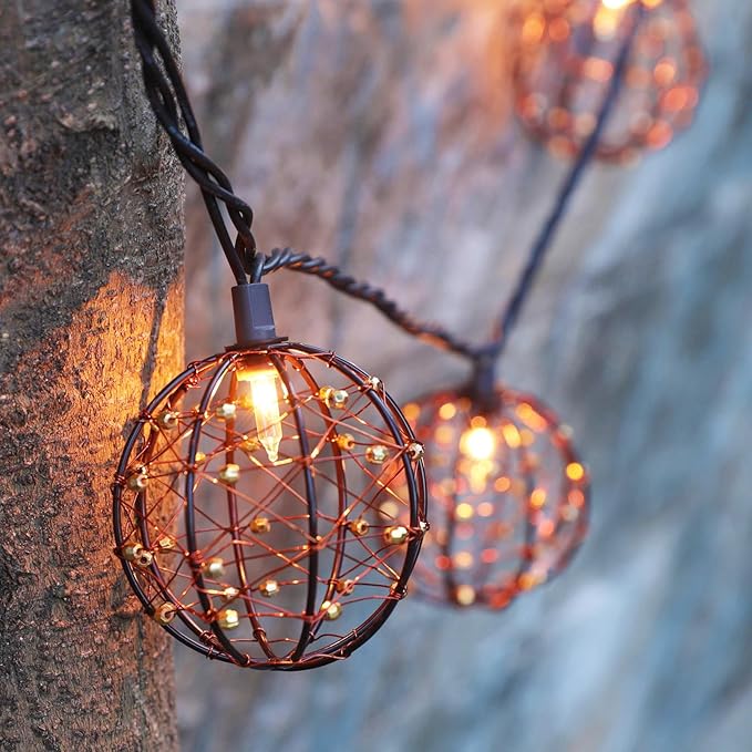 Outdoor Decorative Patio String Lights Beaded Copper Wire Ball Style Lantern Lights Connectable Weather-Resistant Indoor Outdoor Novelty Whimsical Light for Home Pergola Bedroom Porch Party Backyard