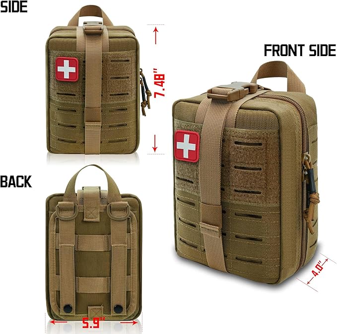Ifak Pouch Rip Away Molle Tactical Medical Pouch Empty First Aid Kit Bag for Duty Belt (2 Pack-TAN)