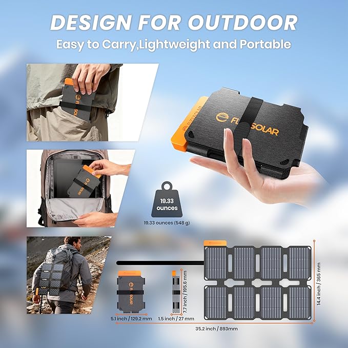 FlexSolar 25W Ultra-Portable Solar Panel Charger with Quick Charge USB-A &amp USB-C Ports Ultra-Lightweight for Outdoor Emergency Power Backpacking Hiking and Camping