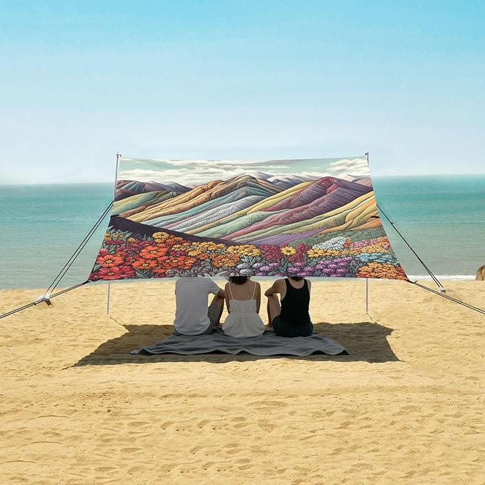 Beach Canopy with Windproof Ropes &amp Sandbags Beach Tent Sun Shade Sun Shelter for Camping Trips Fishing Backyard Fun or Picnics Landscape