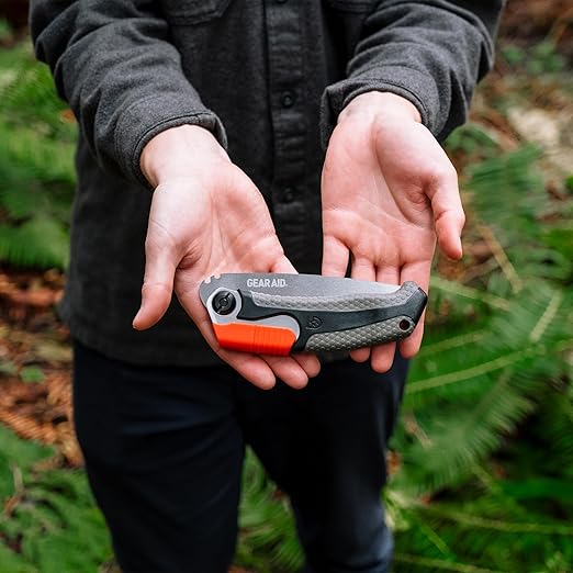 GEAR AID Skara Dual Position Folding Camp Saw and Protector Sheath Ideal for Cutting 2.5” Diameter Wood for Camping Hiking Trail Maintenance Hunting and General Pruning