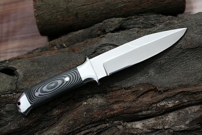 GCS Handmade D2 Steel Hunting Knife with Black And White Micarta with Steel Bolsters Handle Full Tang Blade and Leather Sheath for Hunting Hunting Camping Survival EDC-GCS 940