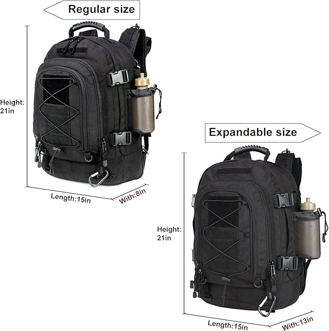 Large Tactical Backpack for Men Military Backpack with DIY System for Travel WorkCampingHuntingHikingSports (BLACK)