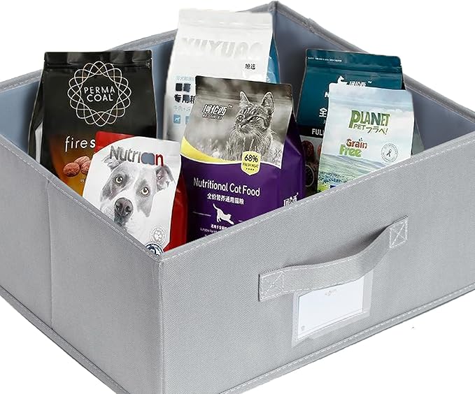 Set of 3 Stackable Fabric Storage Bins with Lid - Light Grey 14.2 L x 12.6 W x 6.3 H