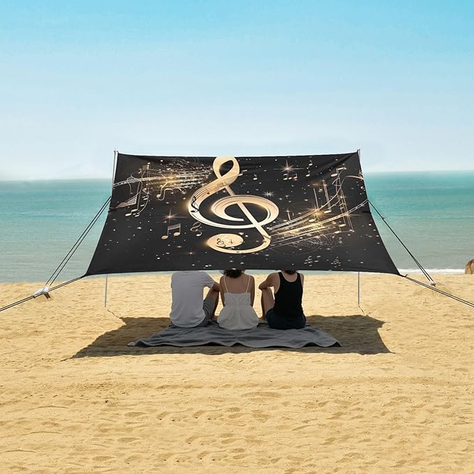 ALAZA Musical Note with Treble Clef Beach Tent Sun Shelter Portable Canopy Sunshade for Outdoor Camping Picnics Backyard Fun 10x9 ft