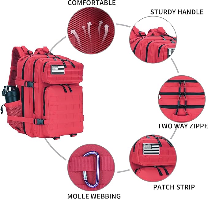 Lovelinks21 25L Military Tactical Backpack Small Assault Pack Molle Daypack for Men and Women for Work Travel Gym Outdoor Hiking Camping (Red)