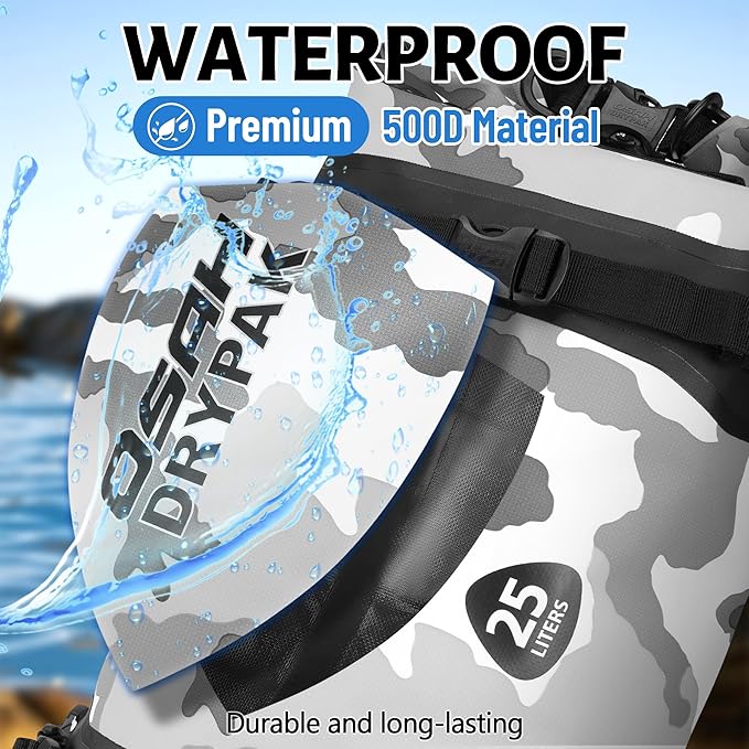 OSAH DRYPAK 25L Waterproof Dry Bag - Motorcycle Luggage Tail Bag with Straps for Back Seat Roll Top Lightweight Waterproof Backpack Sack for Travel Swimming Boating Kayaking Camping and Beach