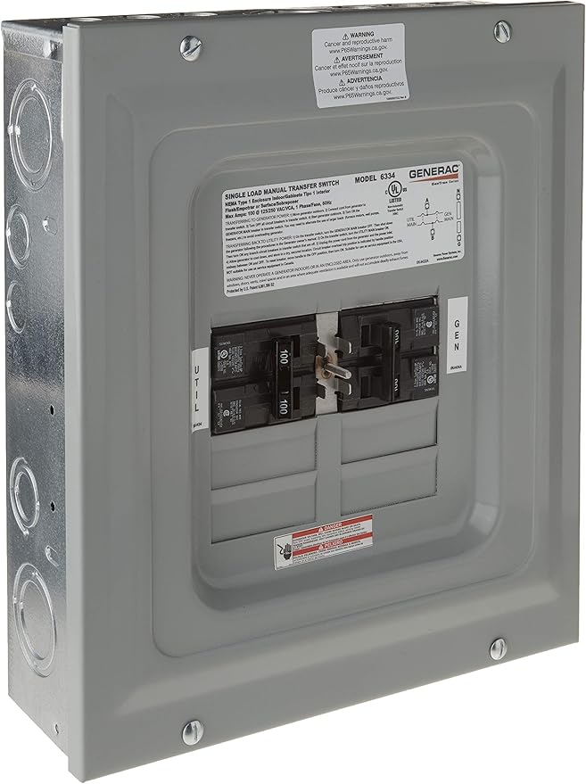 Generac 60-Amp Manual Generator Transfer Switch Single Load Double Pole Indoor Backup Power for Portable Generators