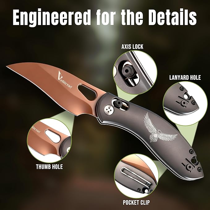 Pocket Knife for Men 440C Stainless Steel Blade with Aluminum Handle Folding EDC Knife for Outdoor Camping Hiking Survival Gift Ready Box Cutter with Deep Carry Clip Retirement Gifts for Men (AX-2