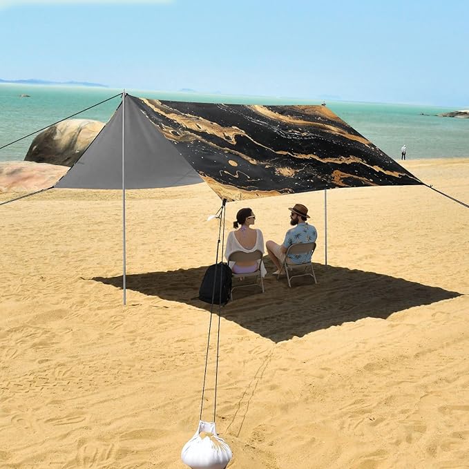 ALAZA Golden Marble on Black Beach Tent Sun Shelter Portable Canopy Sunshade for Outdoor Camping Picnics Backyard Fun 10x9 ft