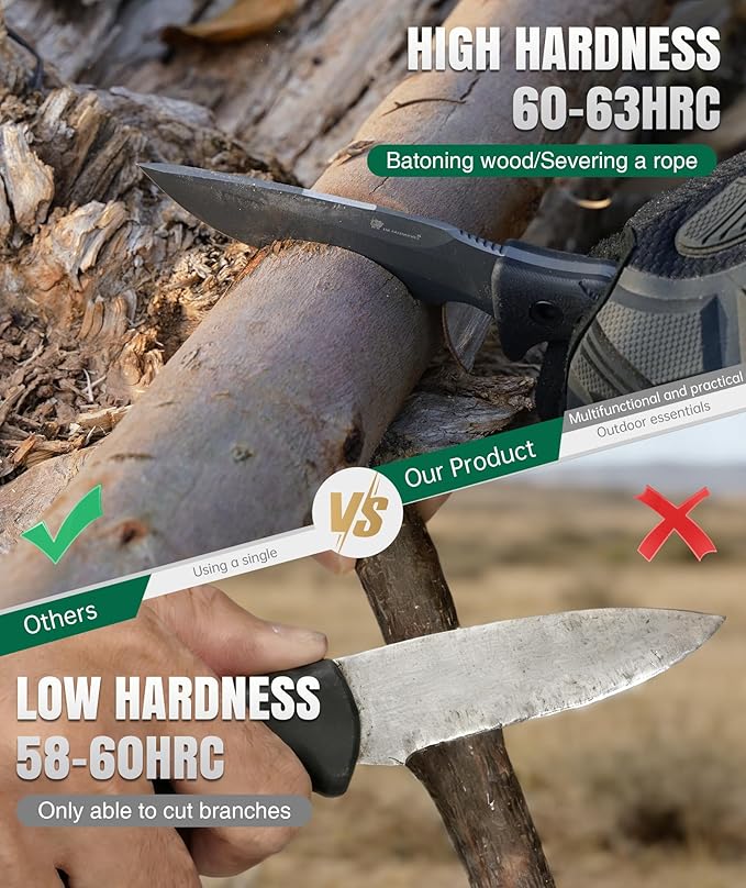 HX OUTDOORS Fixed Blade Camping Knife with Fire Starter Premium DC54 Steel Full Tang Bushcraft Survival Knife with Kydex Sheath for EDCOutdoorCampingHiking