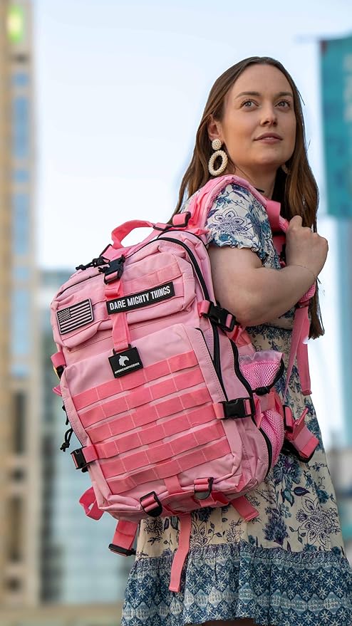 AMERICANPHOENIX 45L Elite Tactical Backpack | 3X Stronger Work &amp Military Backpack | Water Resistant and Heavy Duty | 3 Day MOLLE Bug Out Bag (Rose Pink)