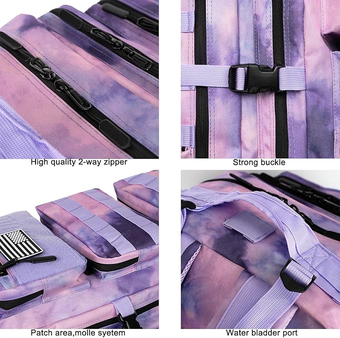 55L Military Tactical Backpack - Bug Out Bag with MOLLE System for Hiking(Cloud Purple Tie Dyeing)