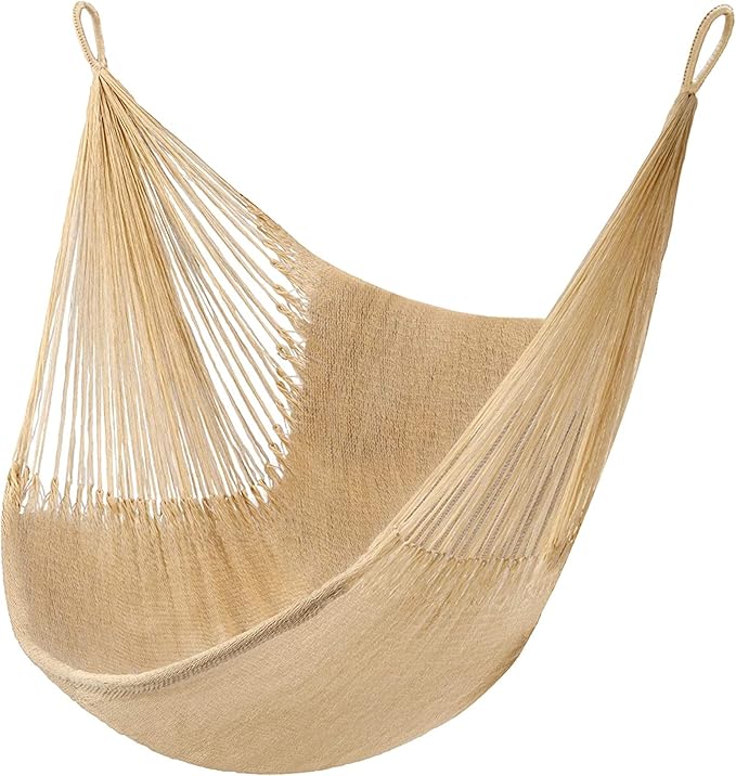 Handwoven Hanging Chair by Yellow Leaf Hammocks - Fits 1 Person 330lb Max - Kick Back for Full-Body Recline - Weathersafe Ultra Soft Hang Anywhere - Color: Natural Khaki