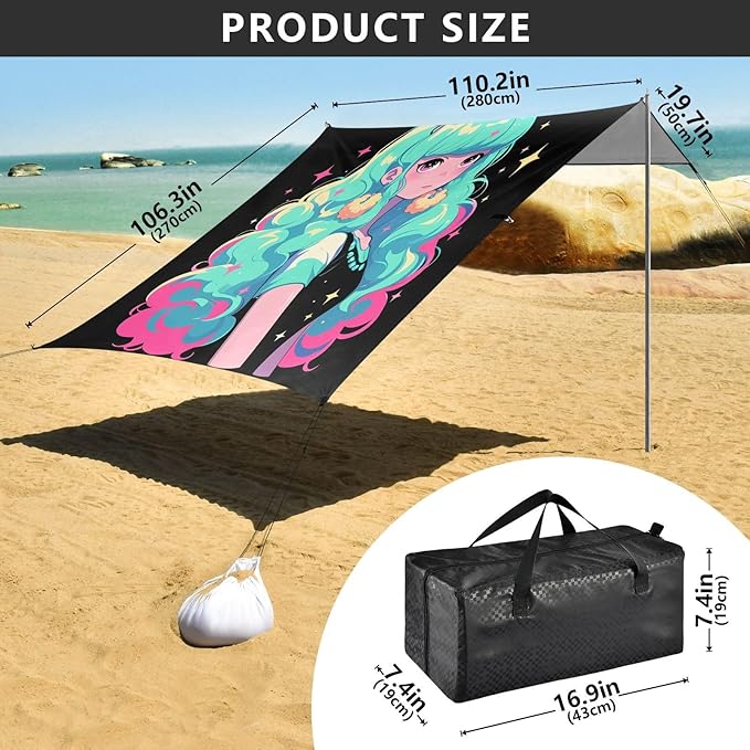 Beauty Alpaca Foldable Beach Tent UPF50+ Water-Resistant Shade Sun Shelter with Sand Shovel for Camping Picnics Backyard