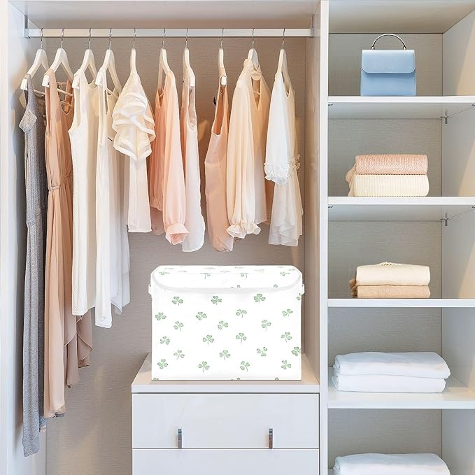 St. Patrick's Leaves Fabric Storage Bins with Lids and HandleFoldable Storage Bins with LidsCloset Organizers for Clothes Storage Room Organization Office Storage Chest Organizer