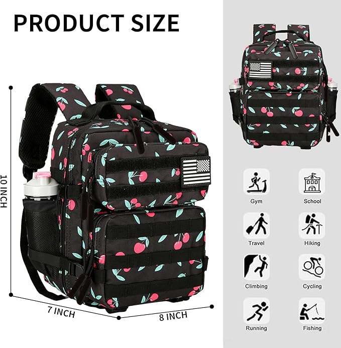 9L Mini Tactical Backpack for Men and Women Tactical Backpack Small for Hiking Small Tactical Bag (Cherry Black)