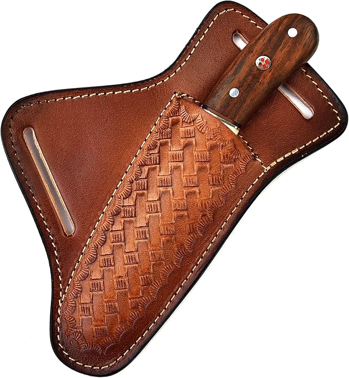 Handmade 1095 High Carbon Steel Bull Cutter Knife with Pancake Leather Sheath Fixed Blade Cowboy Knife with walnut wood/Bone Handle Utility Knife EDC Hunting knife (Walnut Wood)