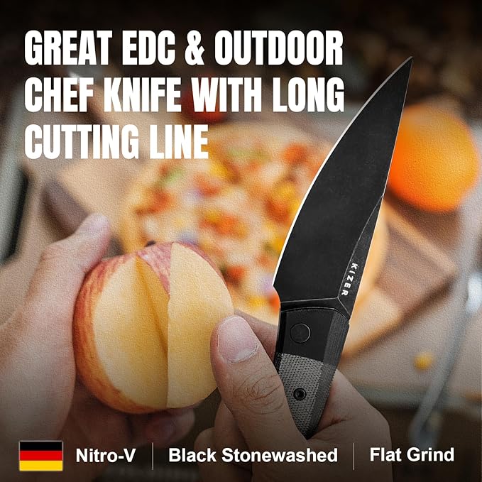Kizer Momo Pocket Folding Knife 4.11” Nitro V Blade EDC Pocket Knife with G10+Micarta Handle Front Flipper Camping Folding knife for Men Women Sharp Hunting Survival Hiking Knives V4663A1