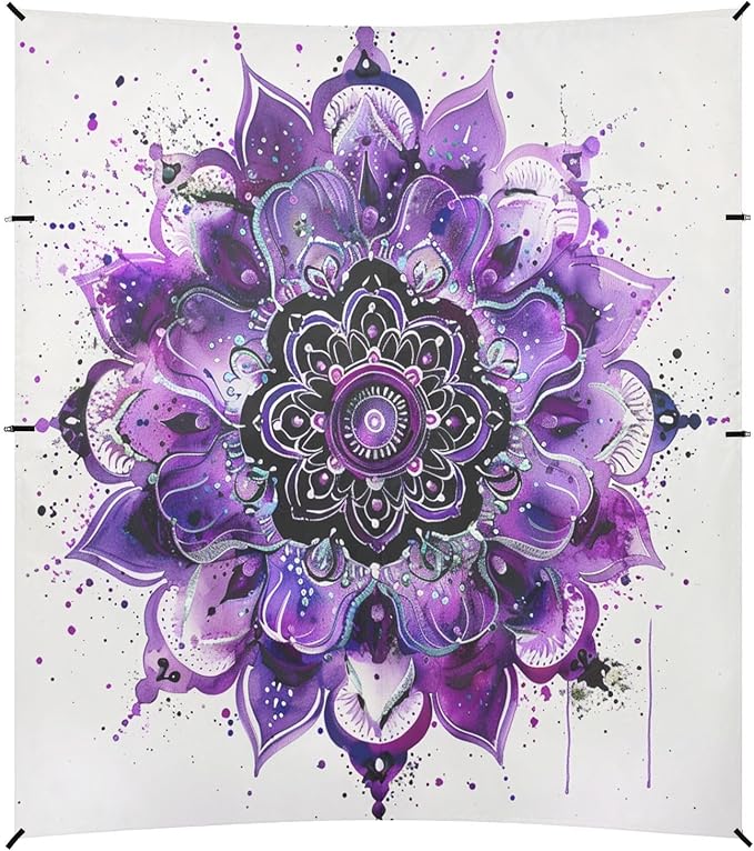 ALAZA Purple Mandala Watercolor Beach Tent Sun Shelter UPF50+ Protection Beach Shade Canopy w/ 4 Sandbags for Outdoor Camping Fishing Backyard Fun Picnic 10x9 ft