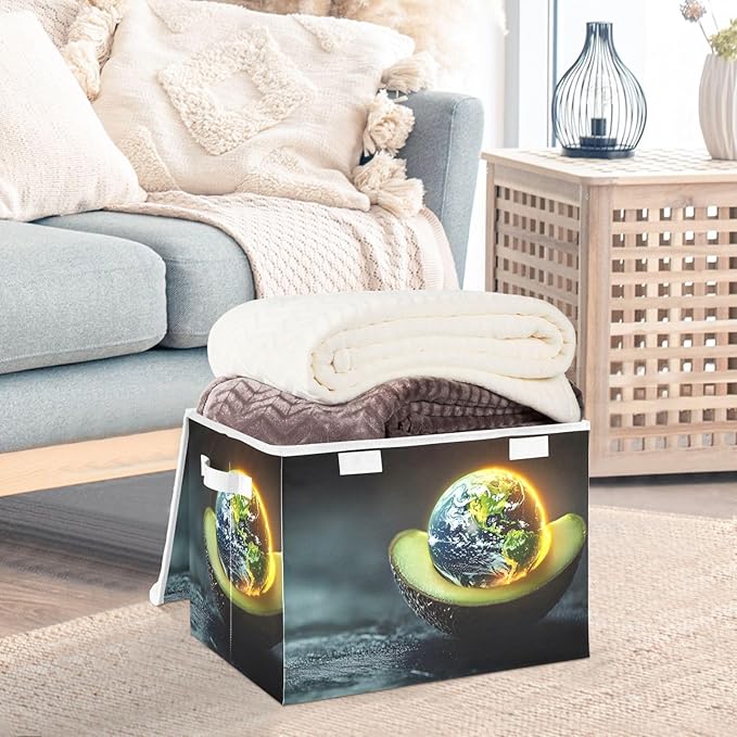 AIXIWAWA Lidded Storage Cube (Avocado with Earth) Fabric Foldable Closet Bins with Flip Lid and Handles Organizer Basket Container 16.5 x 12.6 x 11.8 IN