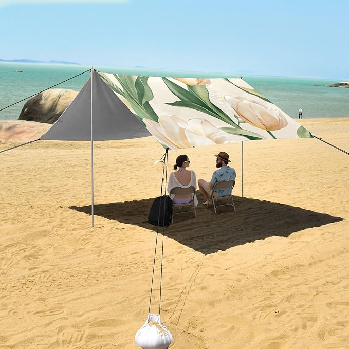 ALAZA Romantic Pink Tulip Spring Flower Beach Tent Sun Shelter Portable Canopy Sunshade for Outdoor Camping Picnics Backyard Fun 10x9 ft