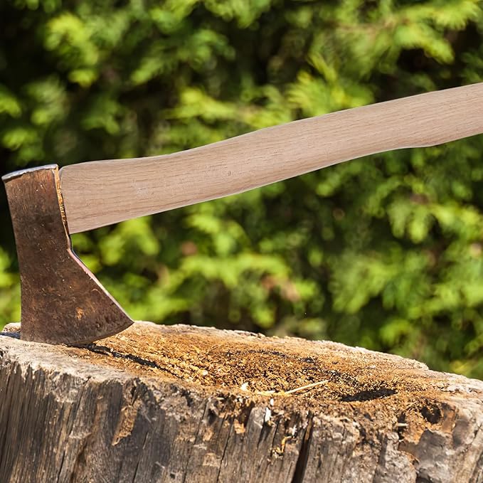HEALLILY Wooden Hatchet Handle Replacement Kit with 50cm Oak Wood Handle and 5 Metal Wedges for Gardening and Woodworking Tools