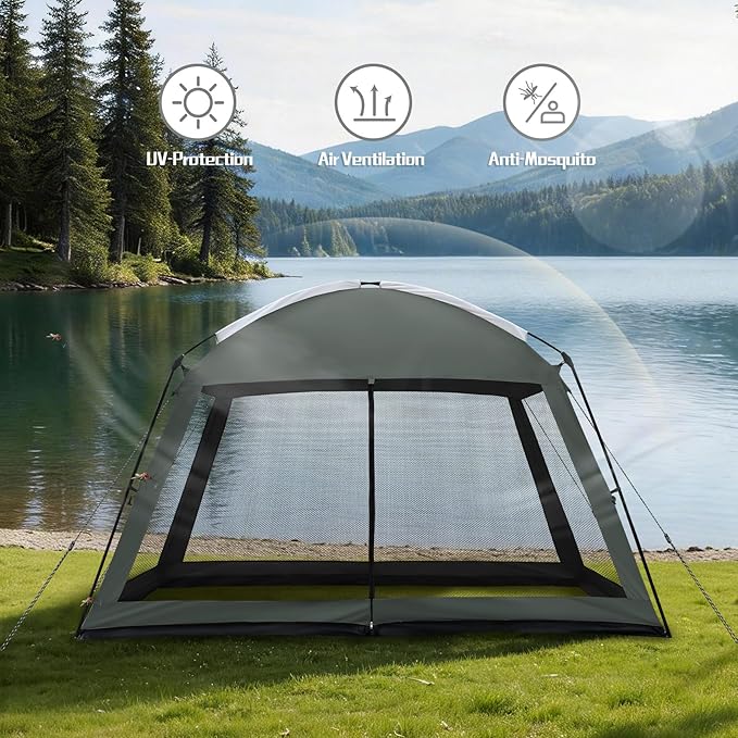 12 x 12 FT Camping Screen Tent for 8-10 Person Easy Setup Screen House with UV 50+ Sun Protection &amp Mosquito Net for Camping Backyard Picnic Patio Outdoor Gray