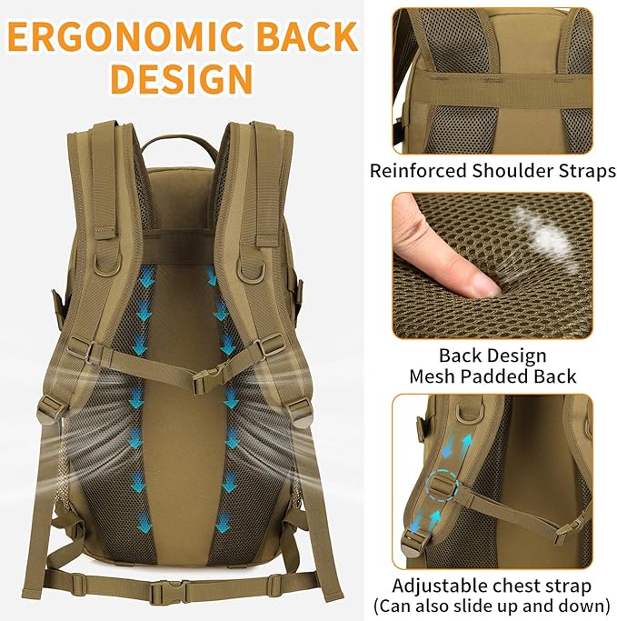 HUNTVP Military Tactical Backpack MOLLE Backpack Rucksack Gear Assault Pack Daypack for Hunting Camping Hiking 30L Brown
