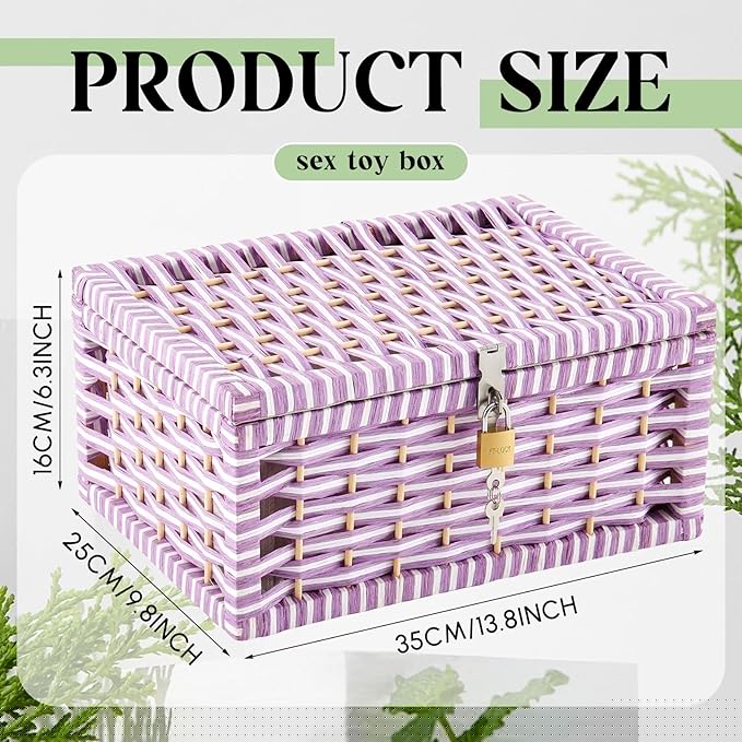 Discreet Lockable Adult Toy bag Storage Organizer Case for Women and Men Adult Wicker Baskets with Lid and Lock 13.8 x 9.8 x 6.3 Inch Box for Toys Valentine's Day Container(Purple)