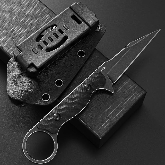 C1341 Fixed Blade Knife K110 Black Stonewashed Steel Blade G10 Handle EDC Tool Knife for Outdoor Survival Hiking Camping(Black)