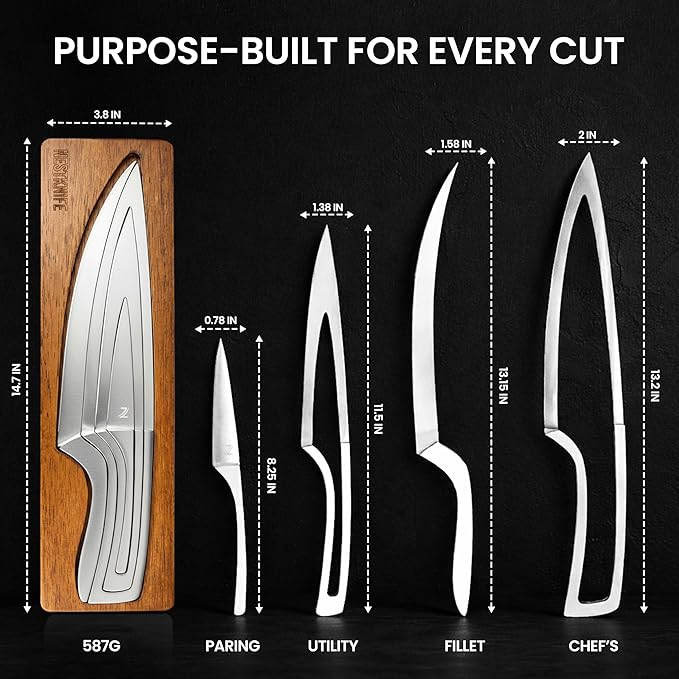 NestKnife Magnetic Knife Set - VG10 High Carbon Stainless Steel Kitchen Knives with Patented Space-Saving Nesting Design &amp Magnetic Holder - 4 Piece Razor Sharp Professional Chef Knife Set