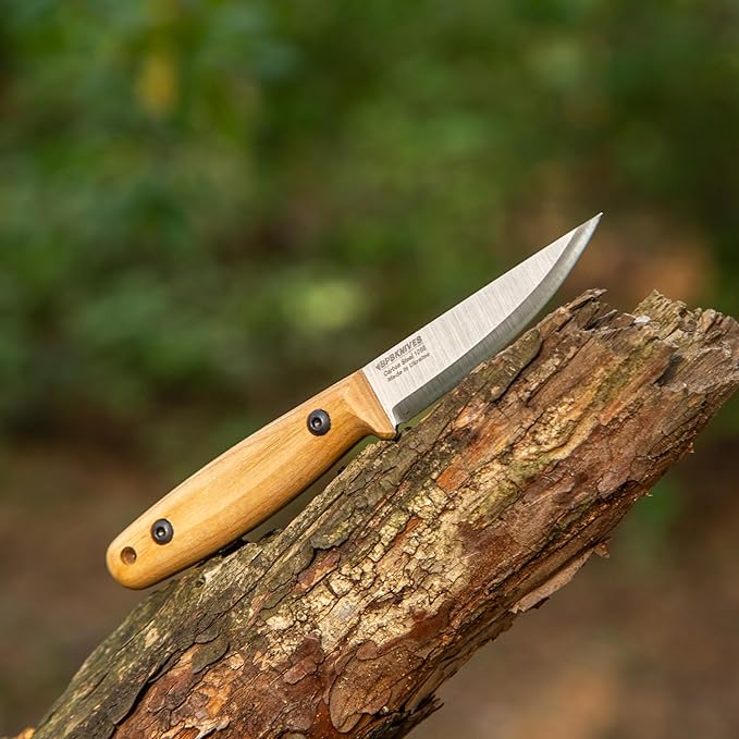 BPSKNIVES Finn Lite - Puukko Knife - Fixed-Blade Carbon Steel Knife with Leather Sheath - Small Full Tang Camping Knives - Scandinavian Camp Utility Knives