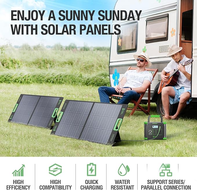 EBL 100W Portable Solar Panel 18V Foldable Solar Charger for Power Station Waterproof IP65 High-Efficiency Battery Charger for Outdoor Camping RV Trip Offgrid Living