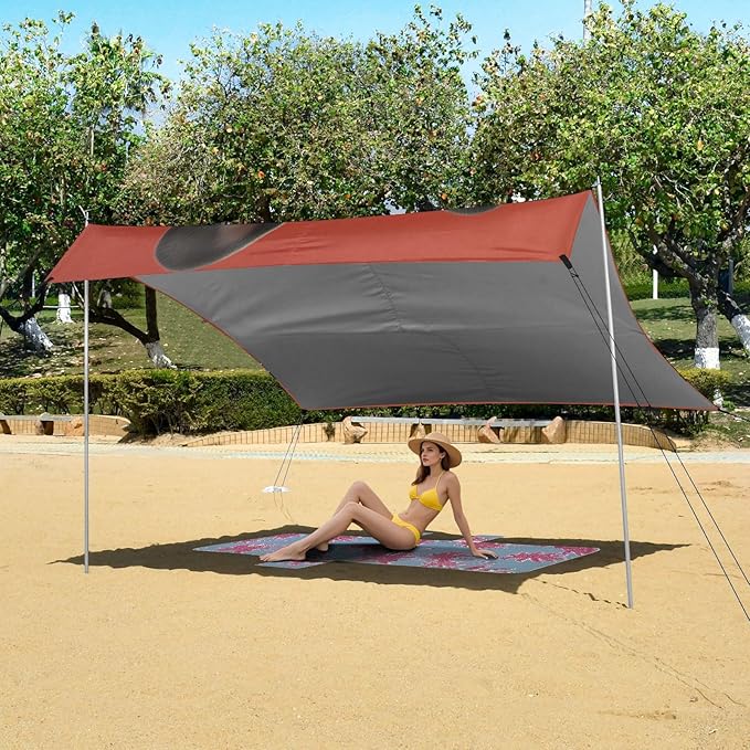 ALAZA Cute Puppy French on Red Beach Tent Sun Shelter Portable Canopy Sunshade for Outdoor Camping Picnics Backyard Fun 10x9 ft