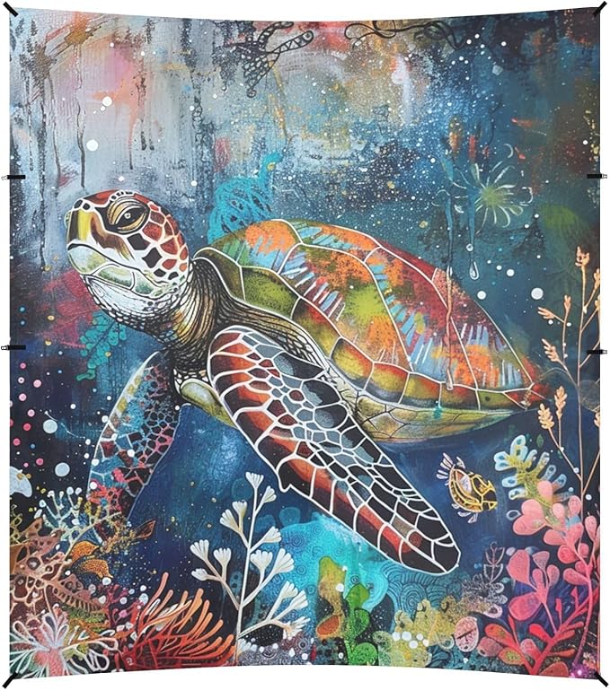ALAZA Boho Style Sea Turtle Under Water Beach Tent Sun Shelter Portable Canopy Sunshade for Outdoor Camping Picnics Backyard Fun 10x9 ft