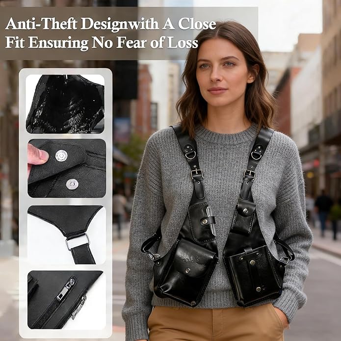Double Shoulder Bag Adjustable Tactical Armpit Pouch for Men Anti-Theft Underarm Leather Wallet Pocket Holster