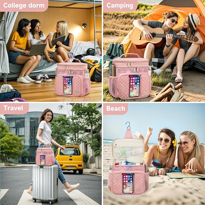Large Toiletry Bag for Women MenBathroom BagWater Resistant Shower BagMakeup BagPortable Shower Caddy for College DormHanging Travel Toiletry Bag with Transparent Waterproof Phone Pocket