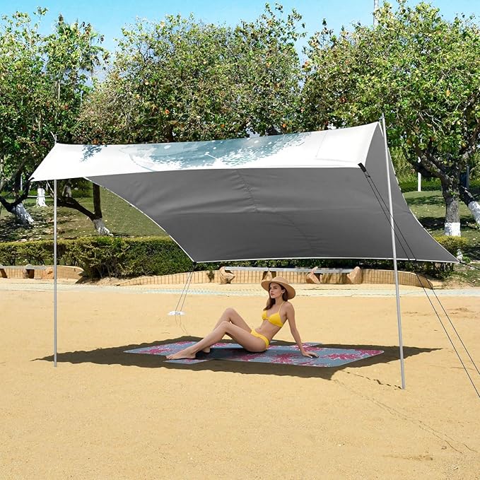 ALAZA Snow Winter Forest Polar Bear Beach Tent Sun Shelter Portable Canopy Sunshade for Outdoor Camping Picnics Backyard Fun 10x9 ft