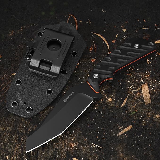 8.35 Fixed Blade Knife with Kydex Sheath 360° Rotating Clip – EDC Camping Hiking Fishing Outdoor Use