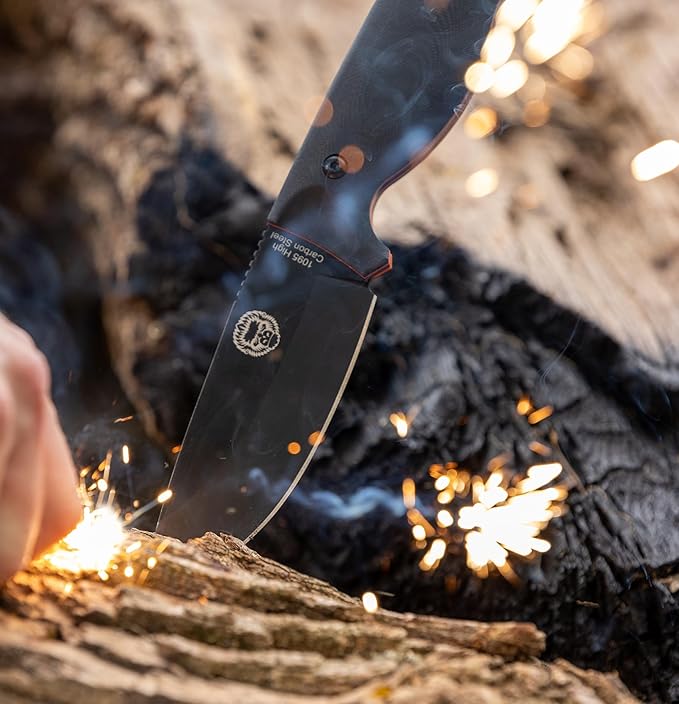 Holtzman's Gorilla Survival Bloodline Fixed Blade Knife with Sheath - Full Tang 1095 High Carbon Steel - Outdoor Bushcraft &amp Hunting Knife for Survival Gear